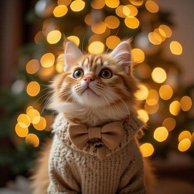 ✏  A close-up shot of a golden British Shorthair cat gazing upwards with wide, r