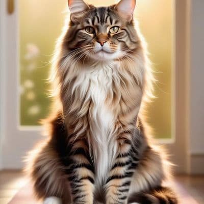 ✏  maine coon cat practicing yoga in lotus position, serene and focused. Soft mo