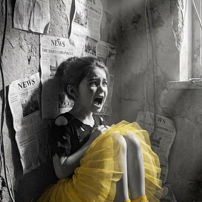 ✏  girl in bright yellow sneakers, fishnet stockings, yellow ballet tutu, sittin