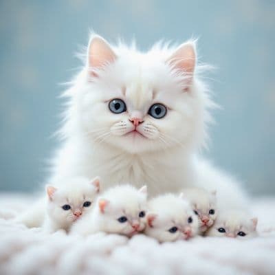 ✏  Portrait of a fluffy, pure-white Persian cat looking directly at the viewer w