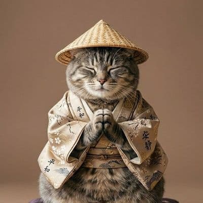 ✏  A fluffy, tabby cat, aged to maturity, is depicted in a centered, upright pos