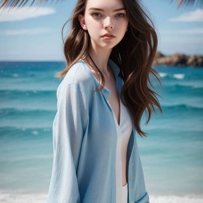 ✏  A slender young woman resembling Anya Taylor-Joy, with dark hair in a short, 