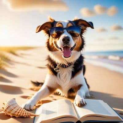 ✏  An open book rests on a warm sandy beach, its pages gently ruffled by a soft 