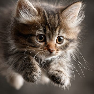 ✏  a kitten leaping in the air, close-up, highly detailed, high-speed photograph