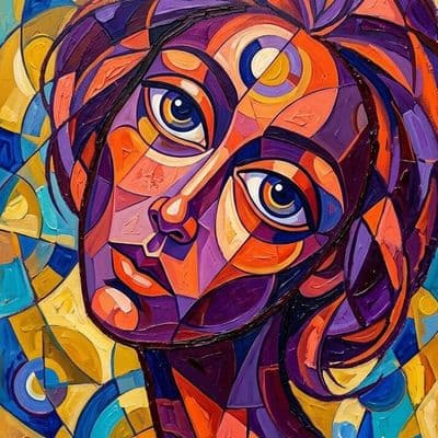 ✏  abstract painting featuring geometric shapes with soft curves, predominant co