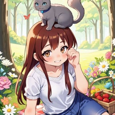 ✏  <lora:180891:1>, fca_style, 1girl, 1cat, chestnut-haired girl with twin braid