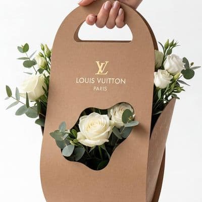 Картонная упаковка для букета с фирменным логотипом