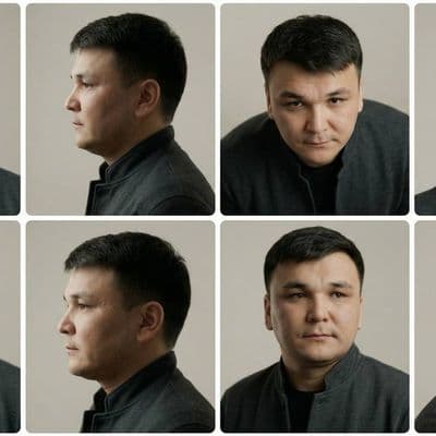 Студийный портрет мужчины в восьми ракурсах