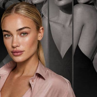 Модный коллаж с чёрно-белой фотолентой и цветным портретом