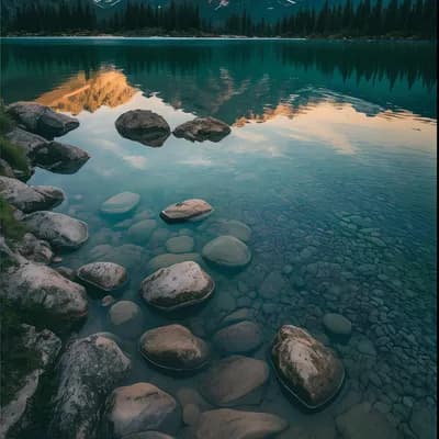 RAW photo of a mountain lake landscape, clear wate...