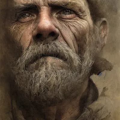 a portrait of an old coal miner in 19th century, b...