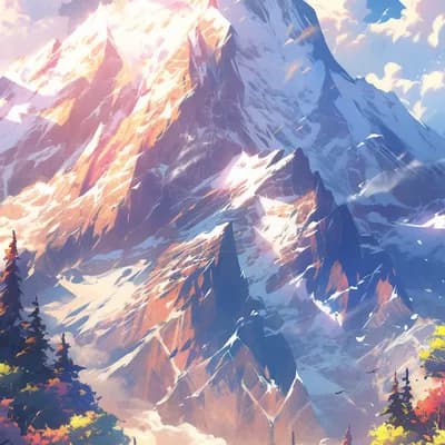 Mount Everest, in the style of illusory wallpaper,...