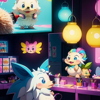 ✏  A cartoon hedgehog with a comically large brush, giving m