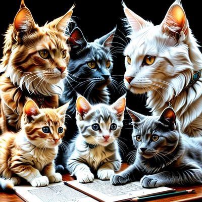 pencil, charcoal and pastel cats by Leo Forest