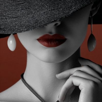 ✏  face partially obscured by hat, holding checkered pendant