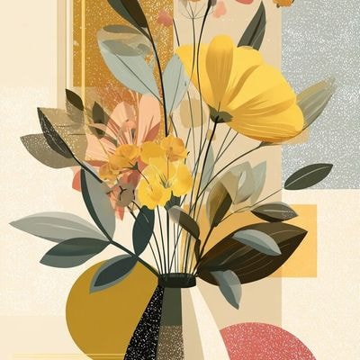✏  colorful abstract painting of a vase with diverse flowers