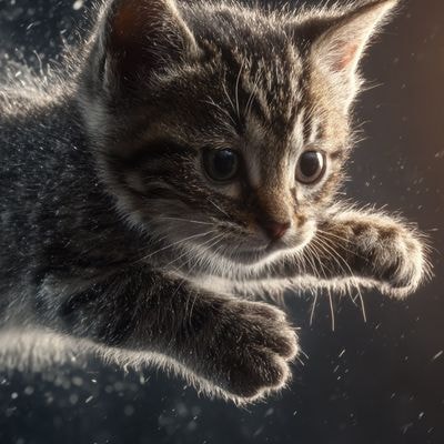 ✏  a kitten leaping in the air, close-up, highly detailed, h