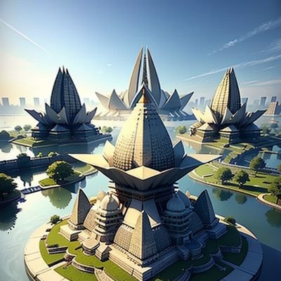 ✏  3D isometric rendering of Lotus Temple, with a next-gen v