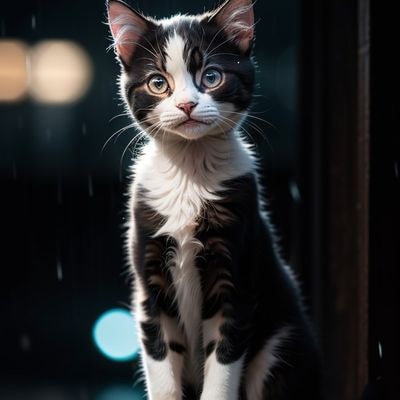 ✏  a kitten sitting in the rain, in the style of brandon woe