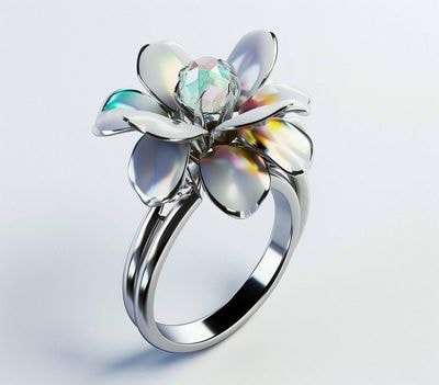 Цветочное кольцо с бриллиантами и опалом