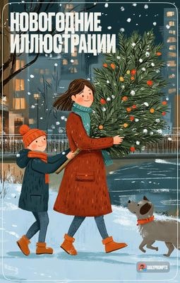 Новогодние иллюстрации в стиле детской книги с рождественской тематикой
