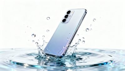 Смартфон в брызгах прозрачной воды
