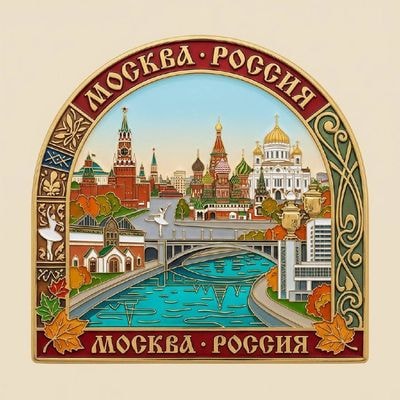 Эмалевый сувенирный магнит с Москвой