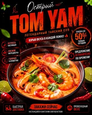 Яркий ресторанный постер с том-ямом