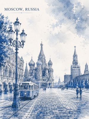 Московский постер в синей акварели