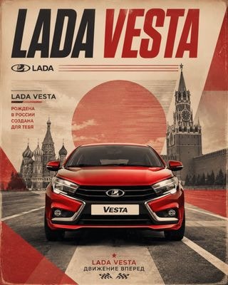 Ретропостер с красной Lada Vesta