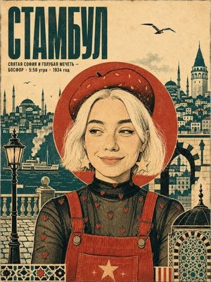 Ретро-постер Стамбула в трафаретной печати