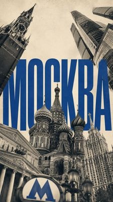 Городской постер с достопримечательностями Москвы