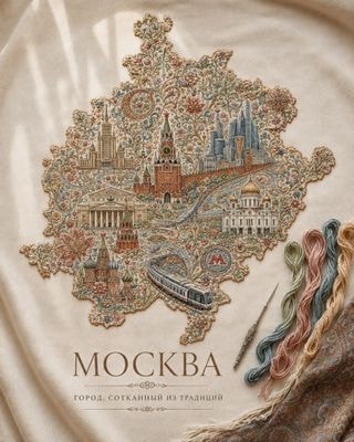 Вышитый контур страны с достопримечательностями