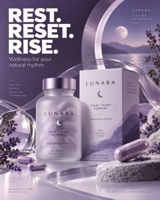 Рекламный постер LUNARA в лавандовых тонах