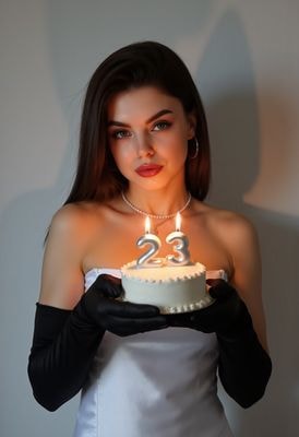 Женщина с тортом и свечами 23 года в студии