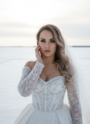 Сверхреалистичное зимнее фото невесты в белом платье