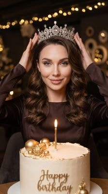 Фотореалистичная праздничная съемка девушки с тортом