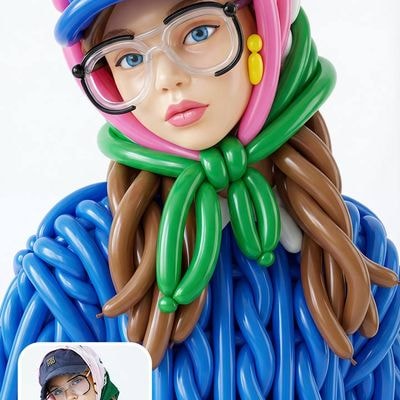 convert this image into a hyper-realistic balloon sculpture art style with a pla