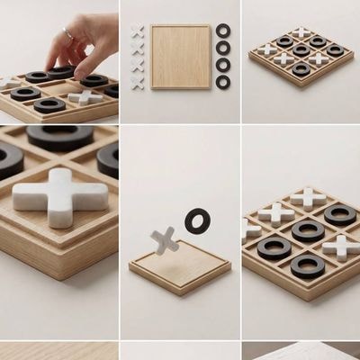 Each cell is a separate clean frame, a single style, premium aesthetics.