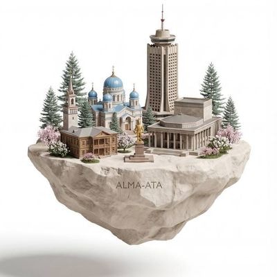 [ Ваш город ] a minimalist surreal 3D floating stone island, featuring a careful