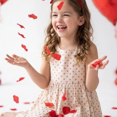 Realistic children’s studio photo shoot for Valentine’s Day.
