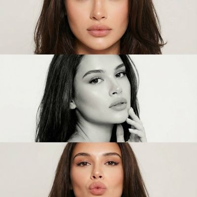 Фотореалистичный коллаж с тремя портретами одной модели
