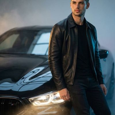 Портрет мужчины у чёрного BMW M8
