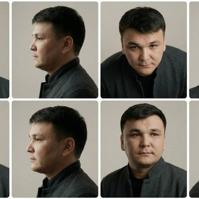 Студийный портрет мужчины в восьми ракурсах