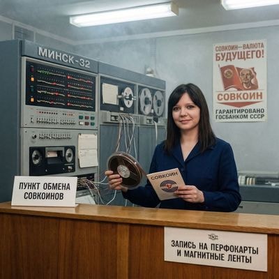 Пункт обмена Совкоинов в советском вычислительном центре