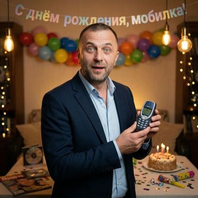 Мужчина с телефоном Nokia на домашней вечеринке