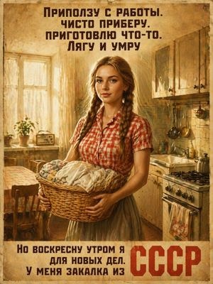Женщина после трудовых будней в стиле соцреализма
