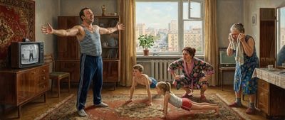 Утренняя семейная зарядка в советской гостиной