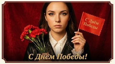 Винтажная открытка с девушкой и гвоздиками на 9 мая