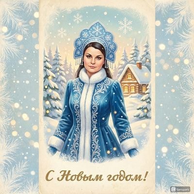 Ретро открытка со Снегурочкой в советском стиле